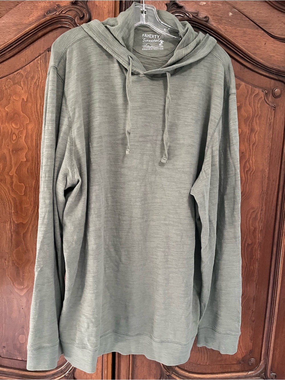 Faherty Sunwashed Organic Cotton LS Hoodie — Green - XXLT